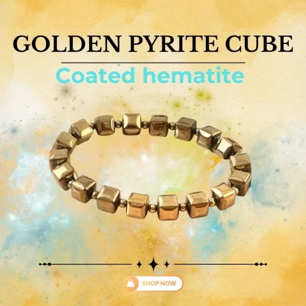 Golden Pyrite Cube Bracelet (Coated Hematite) – Wealth & Protection Crystal Jewelry