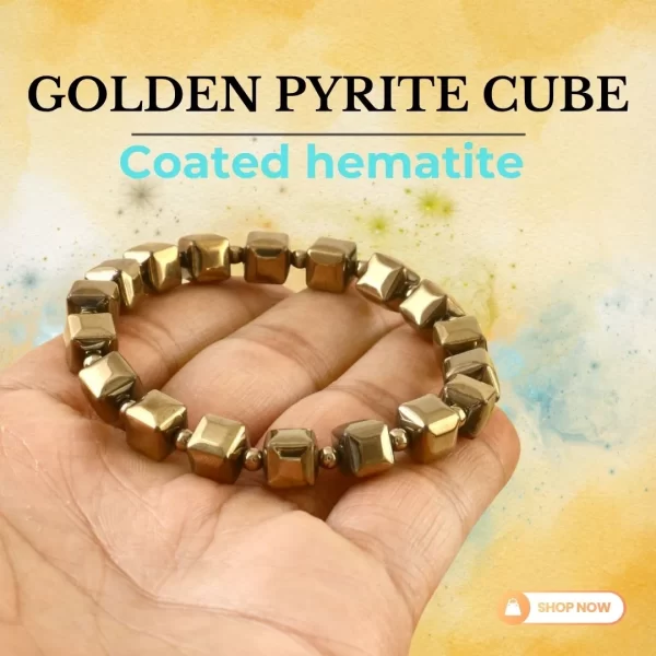 Golden Pyrite Cube Bracelet (Coated Hematite) – Wealth & Protection Crystal Jewelry