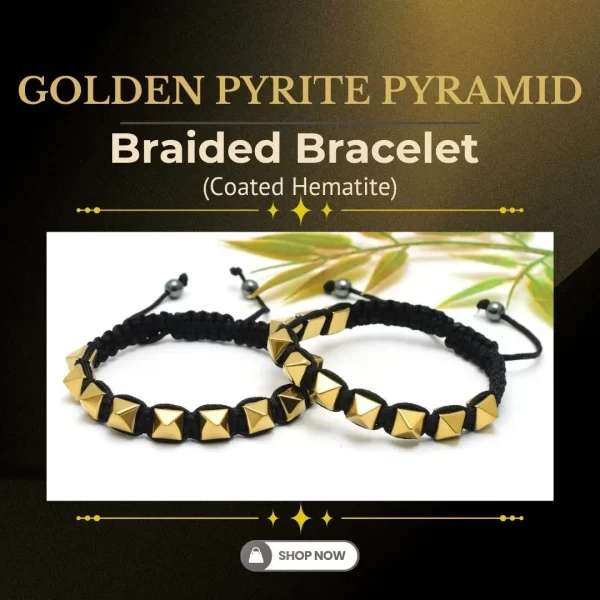 Golden Pyrite Pyramid (Coated Hematite) Braided Bracelet